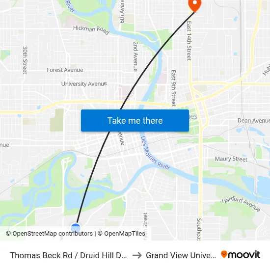 Thomas Beck Rd / Druid Hill Dr, Dsm to Grand View University map