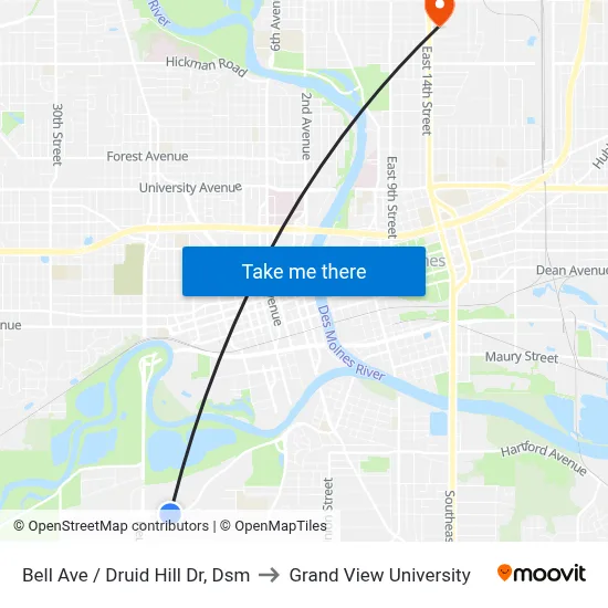 Bell Ave / Druid Hill Dr, Dsm to Grand View University map