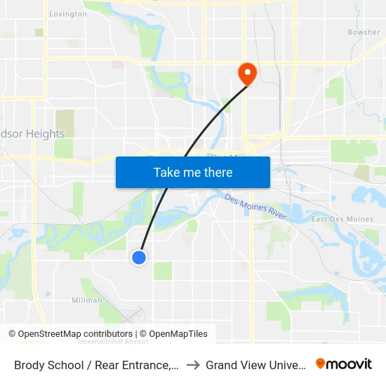Brody School / Rear Entrance, Dsm to Grand View University map