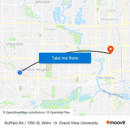 Buffalo Rd / 19th St, Wdm to Grand View University map
