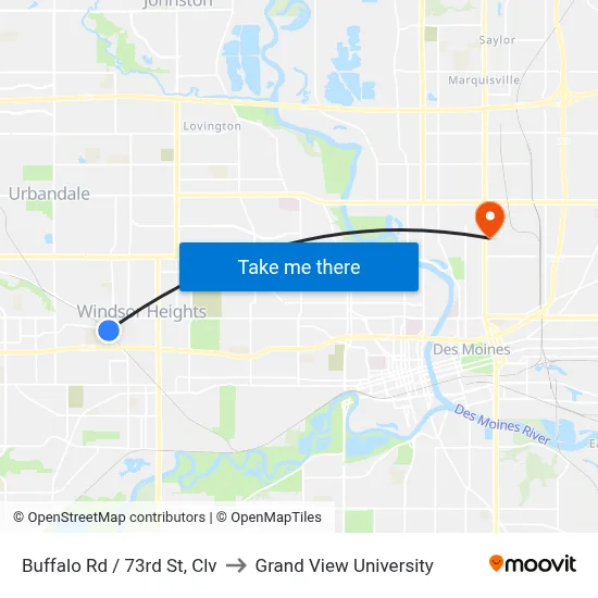 Buffalo Rd / 73rd St, Clv to Grand View University map