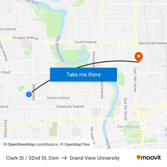 Clark St / 32nd St, Dsm to Grand View University map