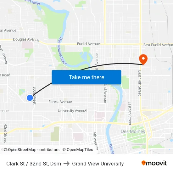 Clark St / 32nd St, Dsm to Grand View University map