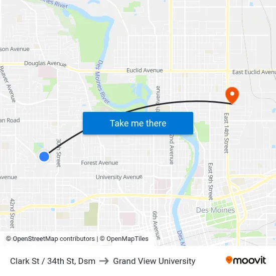 Clark St / 34th St, Dsm to Grand View University map
