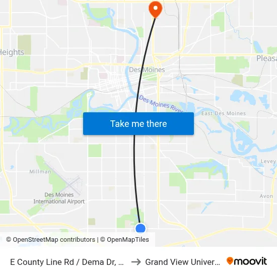 E County Line Rd / Dema Dr, Dsm to Grand View University map