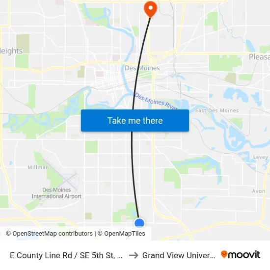 E County Line Rd / SE 5th St, Dsm to Grand View University map