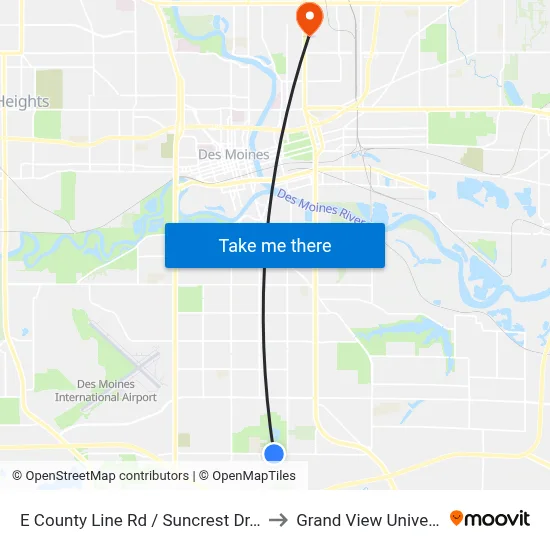 E County Line Rd / Suncrest Dr, Dsm to Grand View University map