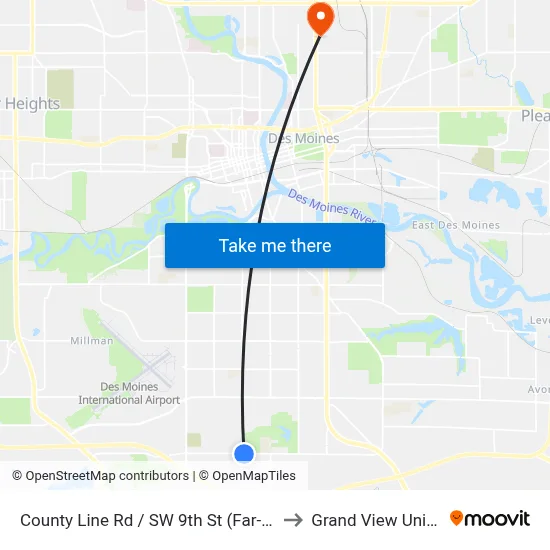 County Line Rd / SW 9th St (Far-Side), Dsm to Grand View University map