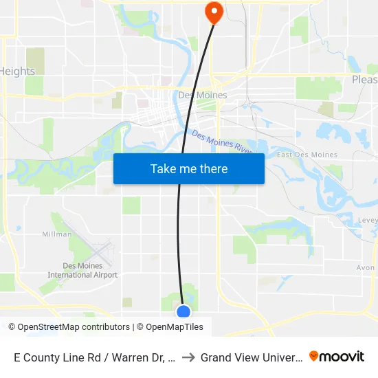E County Line Rd / Warren Dr, Dsm to Grand View University map