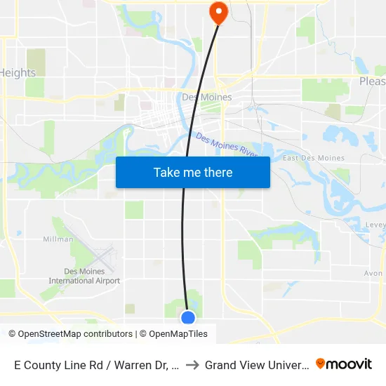E County Line Rd / Warren Dr, Dsm to Grand View University map