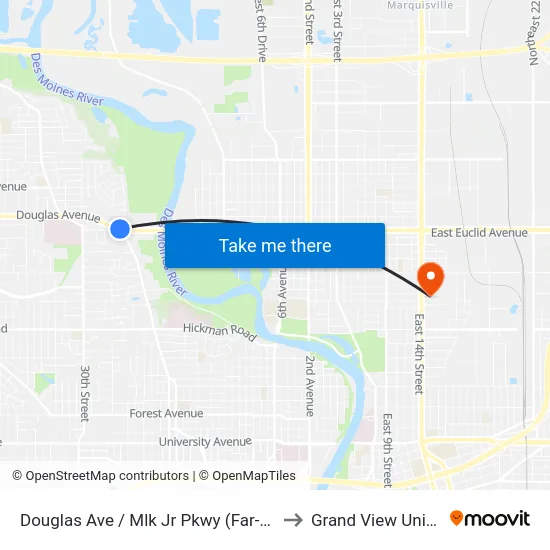 Douglas Ave / Mlk Jr Pkwy (Far-Side), Dsm to Grand View University map