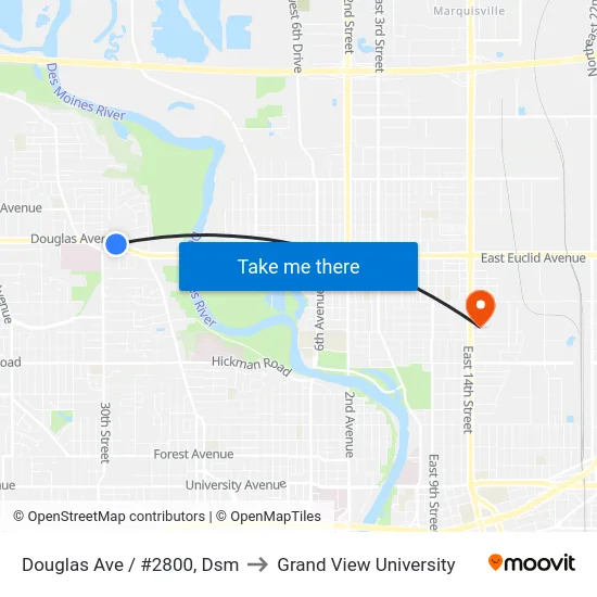 Douglas Ave / #2800, Dsm to Grand View University map