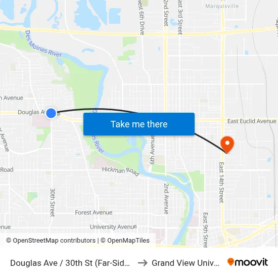 Douglas Ave / 30th St (Far-Side), Dsm to Grand View University map