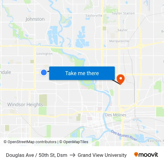 Douglas Ave / 50th St, Dsm to Grand View University map