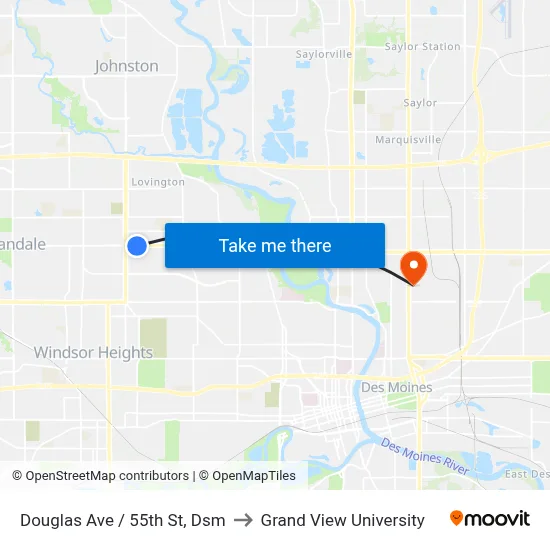 Douglas Ave / 55th St, Dsm to Grand View University map