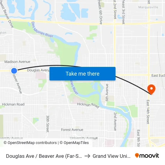 Douglas Ave / Beaver Ave (Far-Side), Dsm to Grand View University map