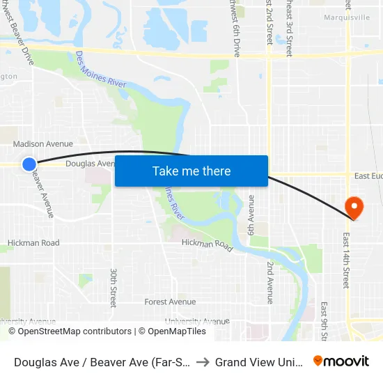 Douglas Ave / Beaver Ave (Far-Side), Dsm to Grand View University map