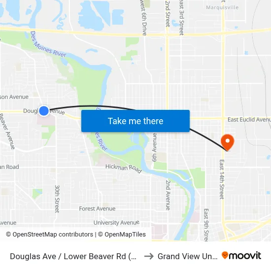 Douglas Ave / Lower Beaver Rd (Far-Side), Dsm to Grand View University map
