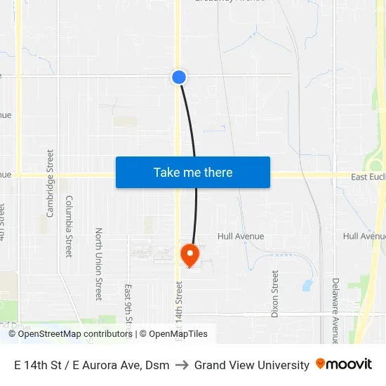E 14th St / E Aurora Ave, Dsm to Grand View University map