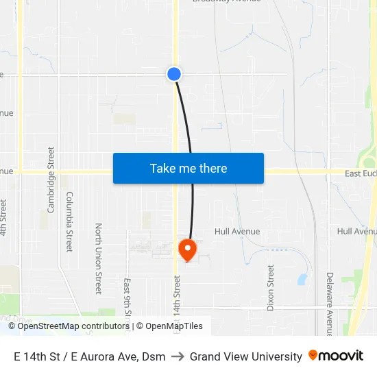 E 14th St / E Aurora Ave, Dsm to Grand View University map