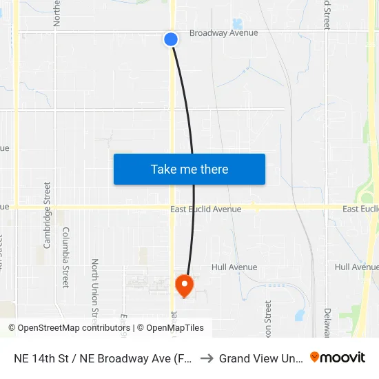 NE 14th St / NE Broadway Ave (Far-Side), Dsm to Grand View University map