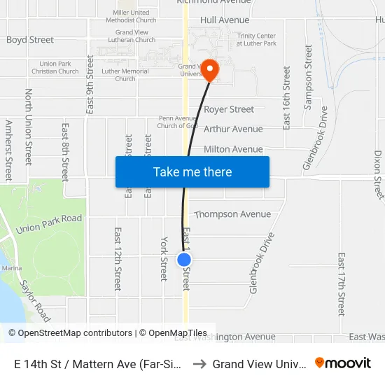 E 14th St / Mattern Ave (Far-Side), Dsm to Grand View University map