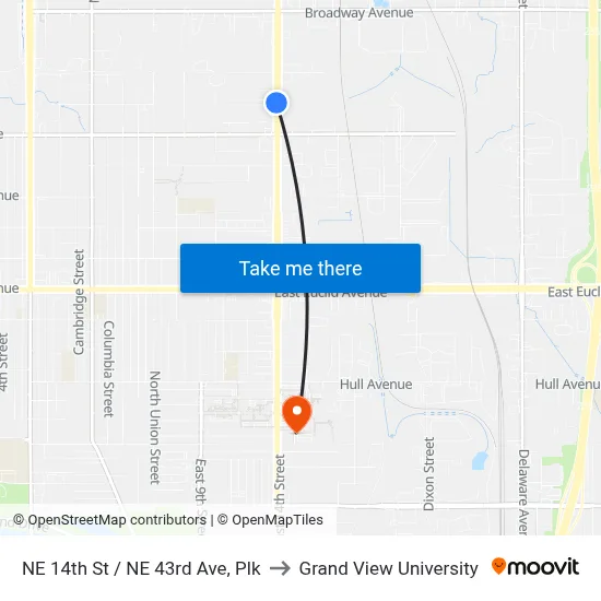 NE 14th St / NE 43rd Ave, Plk to Grand View University map