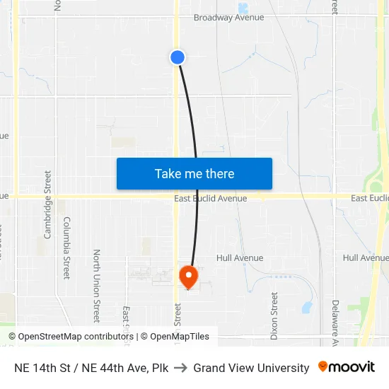 NE 14th St / NE 44th Ave, Plk to Grand View University map
