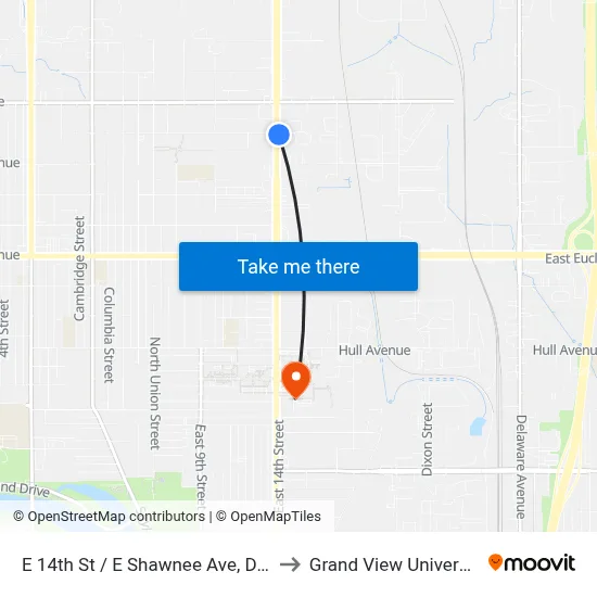 E 14th St / E Shawnee Ave, Dsm to Grand View University map
