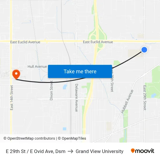 E 29th St / E Ovid Ave, Dsm to Grand View University map