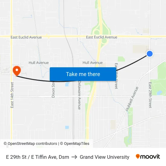 E 29th St / E Tiffin Ave, Dsm to Grand View University map
