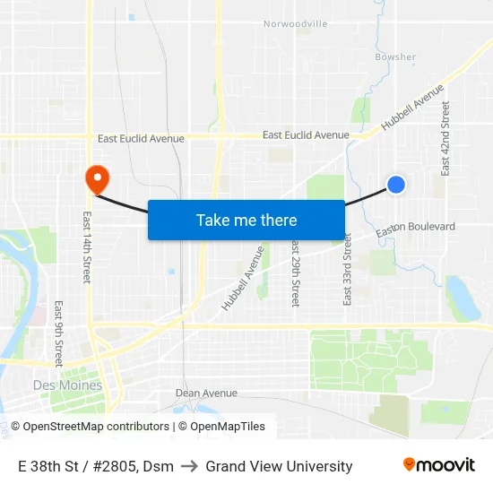 E 38th St / #2805, Dsm to Grand View University map