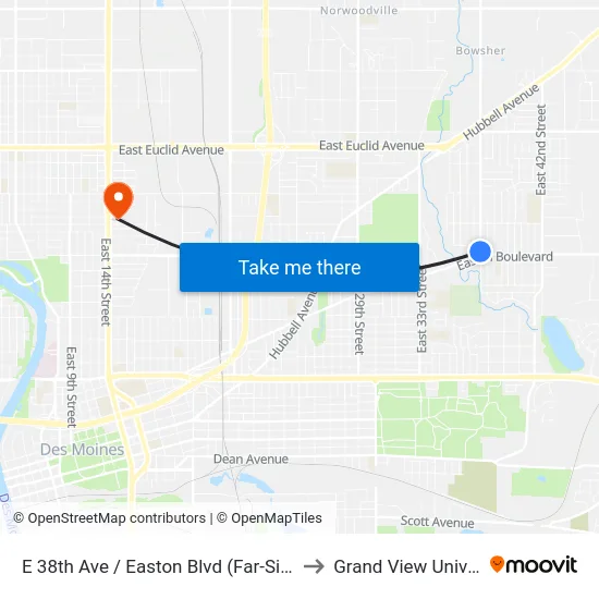 E 38th Ave / Easton Blvd (Far-Side), Dsm to Grand View University map