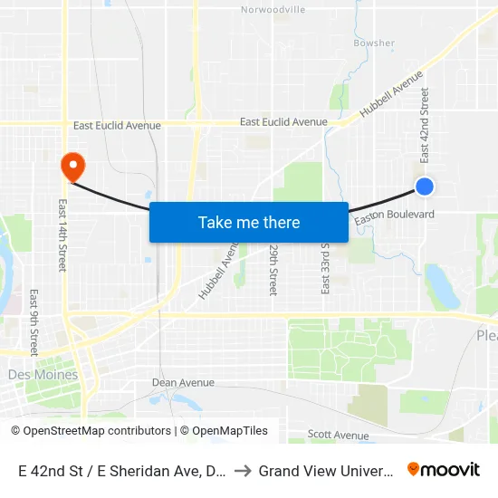 E 42nd St / E Sheridan Ave, Dsm to Grand View University map