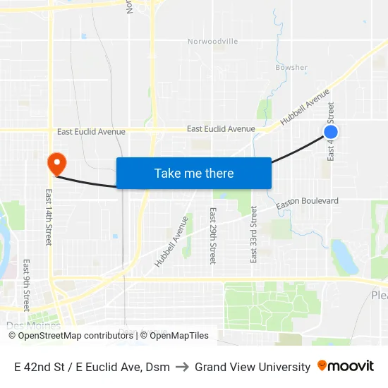 E 42nd St / E Euclid Ave, Dsm to Grand View University map