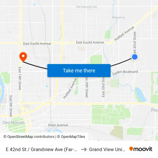 E 42nd St / Grandview Ave (Far-Side), Dsm to Grand View University map