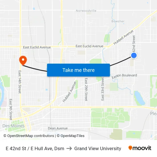 E 42nd St / E Hull Ave, Dsm to Grand View University map