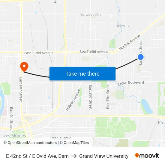 E 42nd St / E Ovid Ave, Dsm to Grand View University map