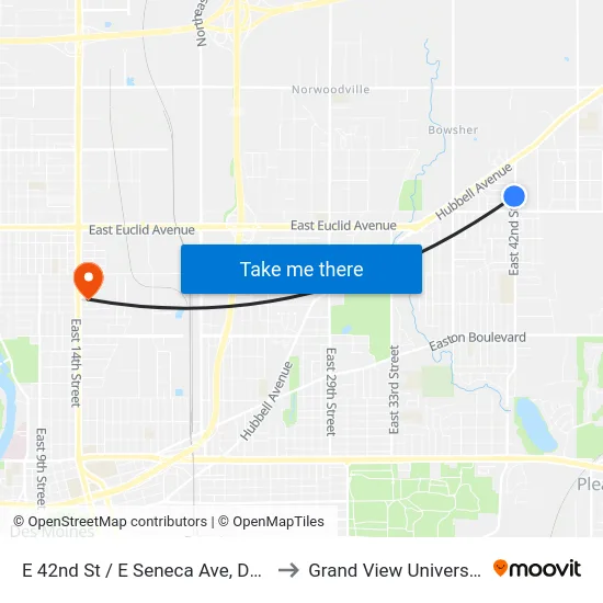 E 42nd St / E Seneca Ave, Dsm to Grand View University map