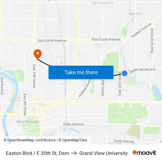 Easton Blvd / E 35th St, Dsm to Grand View University map