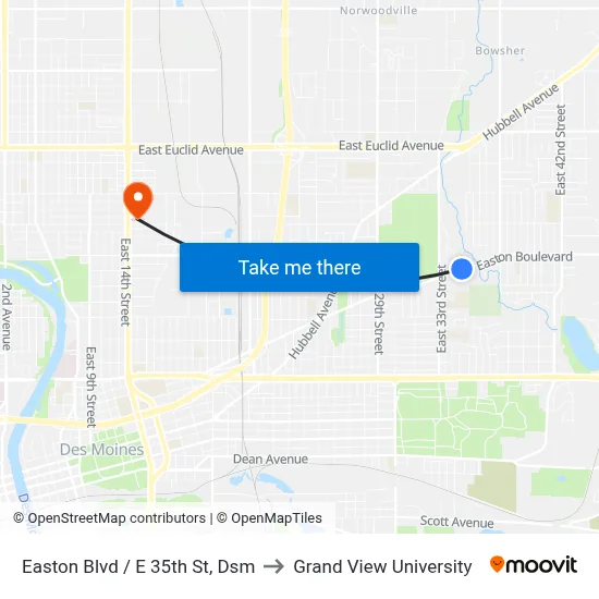 Easton Blvd / E 35th St, Dsm to Grand View University map