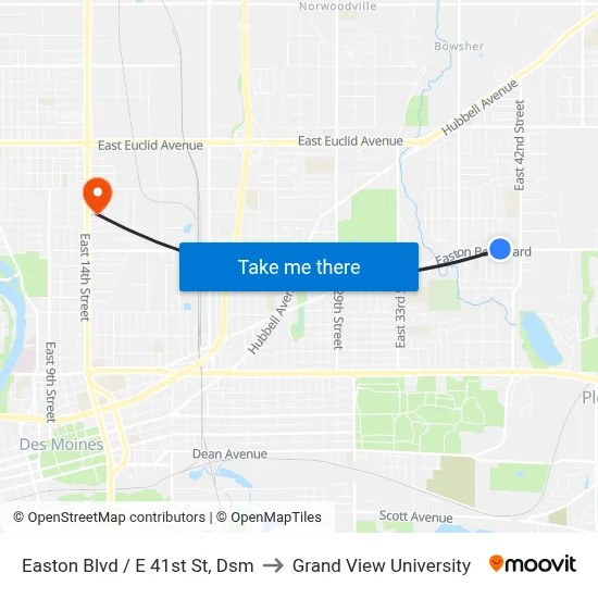 Easton Blvd / E 41st St, Dsm to Grand View University map
