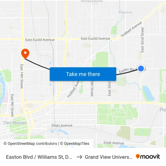 Easton Blvd / Williams St, Dsm to Grand View University map