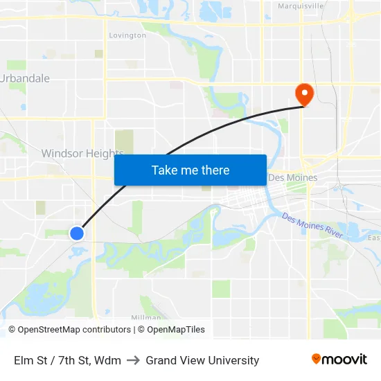 Elm St / 7th St, Wdm to Grand View University map