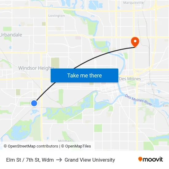Elm St / 7th St, Wdm to Grand View University map