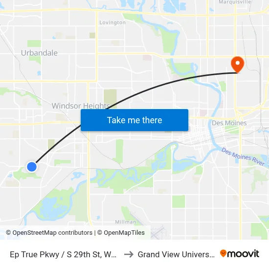 Ep True Pkwy / S 29th St, Wdm to Grand View University map