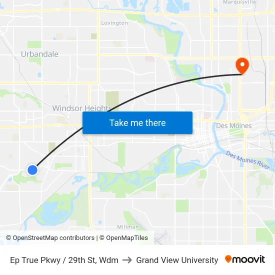 Ep True Pkwy / 29th St, Wdm to Grand View University map
