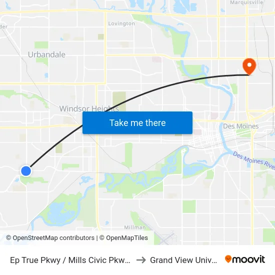 Ep True Pkwy / Mills Civic Pkwy, Wdm to Grand View University map