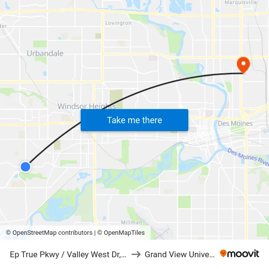 Ep True Pkwy / Valley West Dr, Wdm to Grand View University map