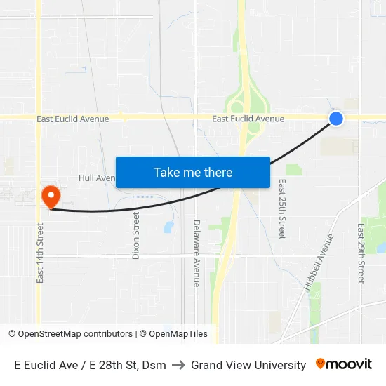 E Euclid Ave / E 28th St, Dsm to Grand View University map